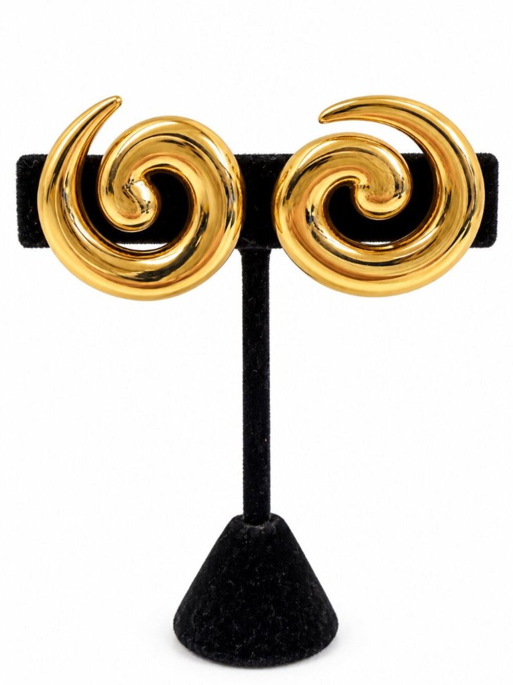 Vintage Monet Gold Tone Spiral Swirl Clip On Earrings 1.25" Statement